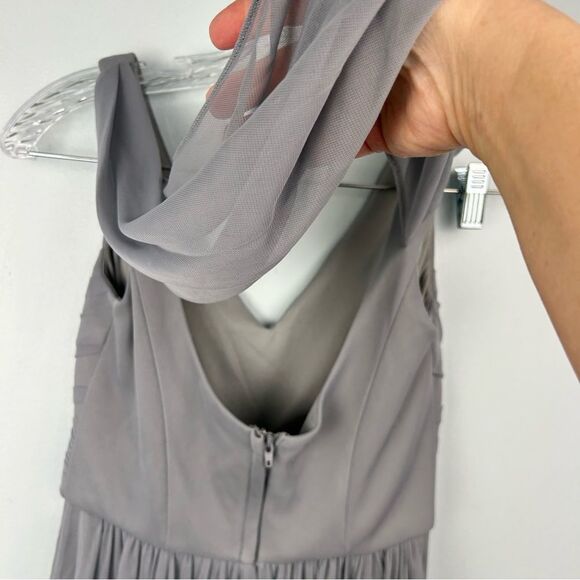 David’s Bridal Short Mesh Bridesmaid Dress with Cowl Back F16007 Mercury Gray 0 - Picture 4 of 16